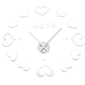 Αυτοκόλλητο Ρολόι Τοίχου SILVER M.Sparkling Heart Shape Mirror Effect Sticker DIY Digital Clock- Μεγάλο -