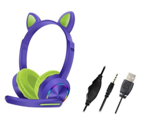AKZ-K20 Ακουστικά - Cat ear headset ενσύρματα led light ΜπλεΠράσινο