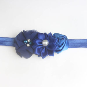 Βρεφική κορδέλα μπλε με λουλούδια και μαργαριτάρι