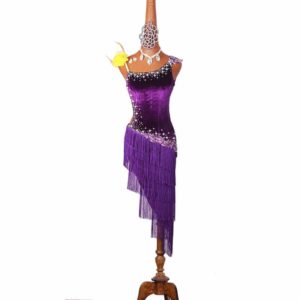 Γυναικείο μοβ φόρεμα Latin χορού με κρόσσια L46