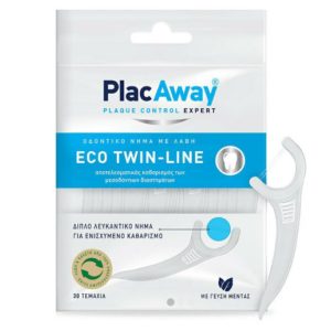 PlacAway Eco Twin-Line Διπλό Λευκαντικό Οδοντικό Νήμα με Λαβή 30τμχ.