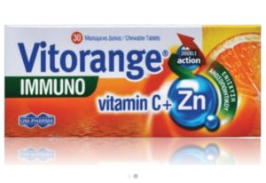 Uni-Pharma Vitorange Immuno Vitamin C + Zn 30 μασώμενες ταμπλέτες.