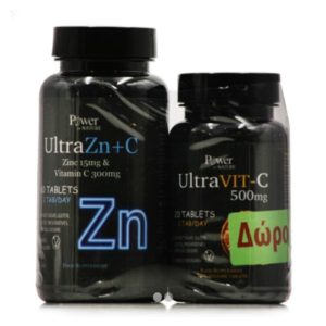 Power Of Nature Ultra Zn + C 300mg 60 ταμπλέτες Ultra Vit-C 500mg 20 ταμπλέτες.