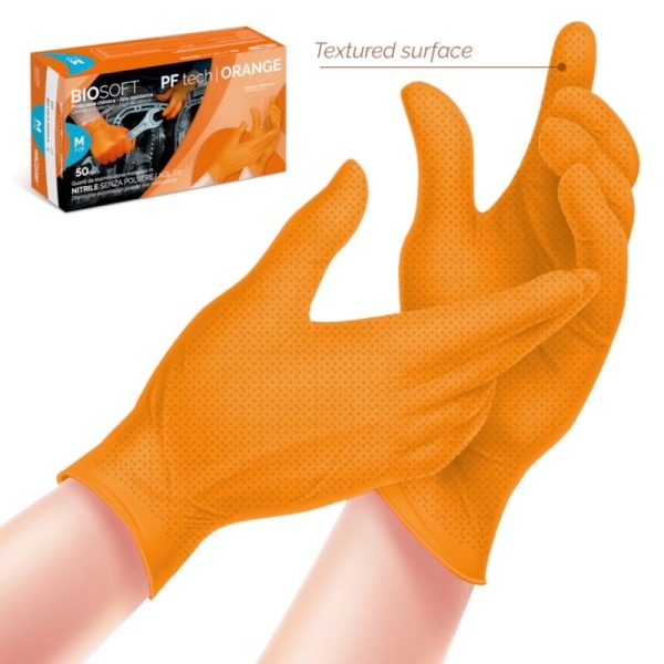 Biosoft XL Γάντια Συνεργείου Νιτριλίου Χωρίς Πούδρα Πορτοκαλί 50τμχ