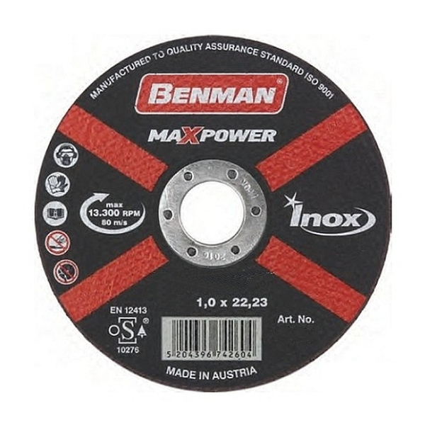 Δίσκος Κοπής Σιδήρου INOX Φ115x1,00 Maxpower Benman 74260