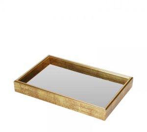 Διακοσμητικος δίσκος pvc με καθρέπτη σε αντικέ χρυσό 22x14cm | ZAROS