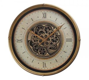 Vintage Ρολόι τοίχου μεταλλικό με κινούμενο μηχανισμό,εκρού/χρυσό,46cm | ZAROS CL326