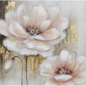 Πίνακας Σε Καμβά Λουλούδια Με Ροζ Χρυσή Λεπτομέρεια 60x60x3cm HAND MADE
