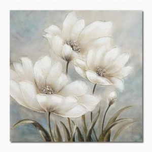 Πίνακας Σε Καμβά Λουλούδια Με Ασημί Λευκή Λεπτομέρεια 60x60x3cm HAND MADE