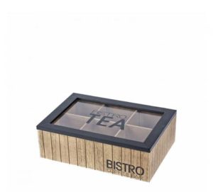 Teabox 6 θέσεων,γυαλινο καπάκι με print Bistro 24x16,5x7,5cm | ZAROS