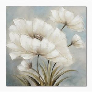 Πίνακας Σε Καμβά Λουλούδια Με Ασημί Λευκή Λεπτομέρεια 60x60x3cm HAND MADE
