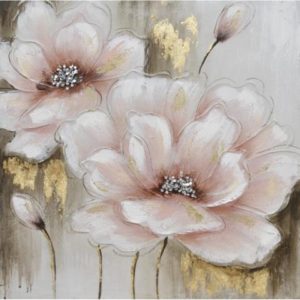 Πίνακας Σε Καμβά Λουλούδια Με Ροζ Χρυσή Λεπτομέρεια 60x60x3cm HAND MADE