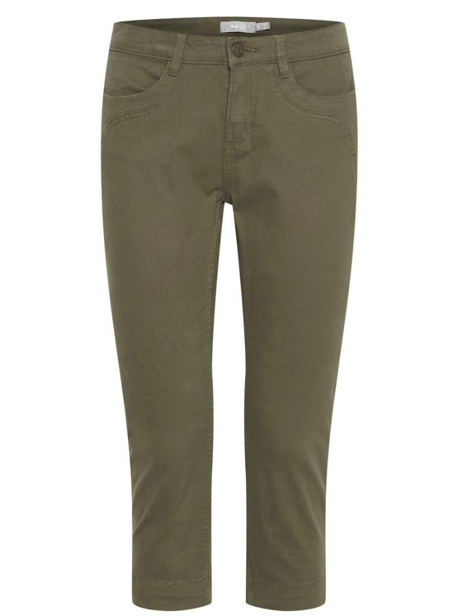 FRANSA Γυναικείο λαδί ελαστικό παντελόνι κάπρι 20610424-190515, Χρώμα Πράσινο-Λαδί, Μέγεθος 28