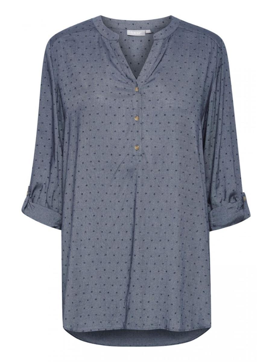FRANSA Γυναικείο μπλέ indigo μάο πουκάμισο καφτάνι 20609828-184028, Χρώμα Μπλε Σκούρο, Μέγεθος S