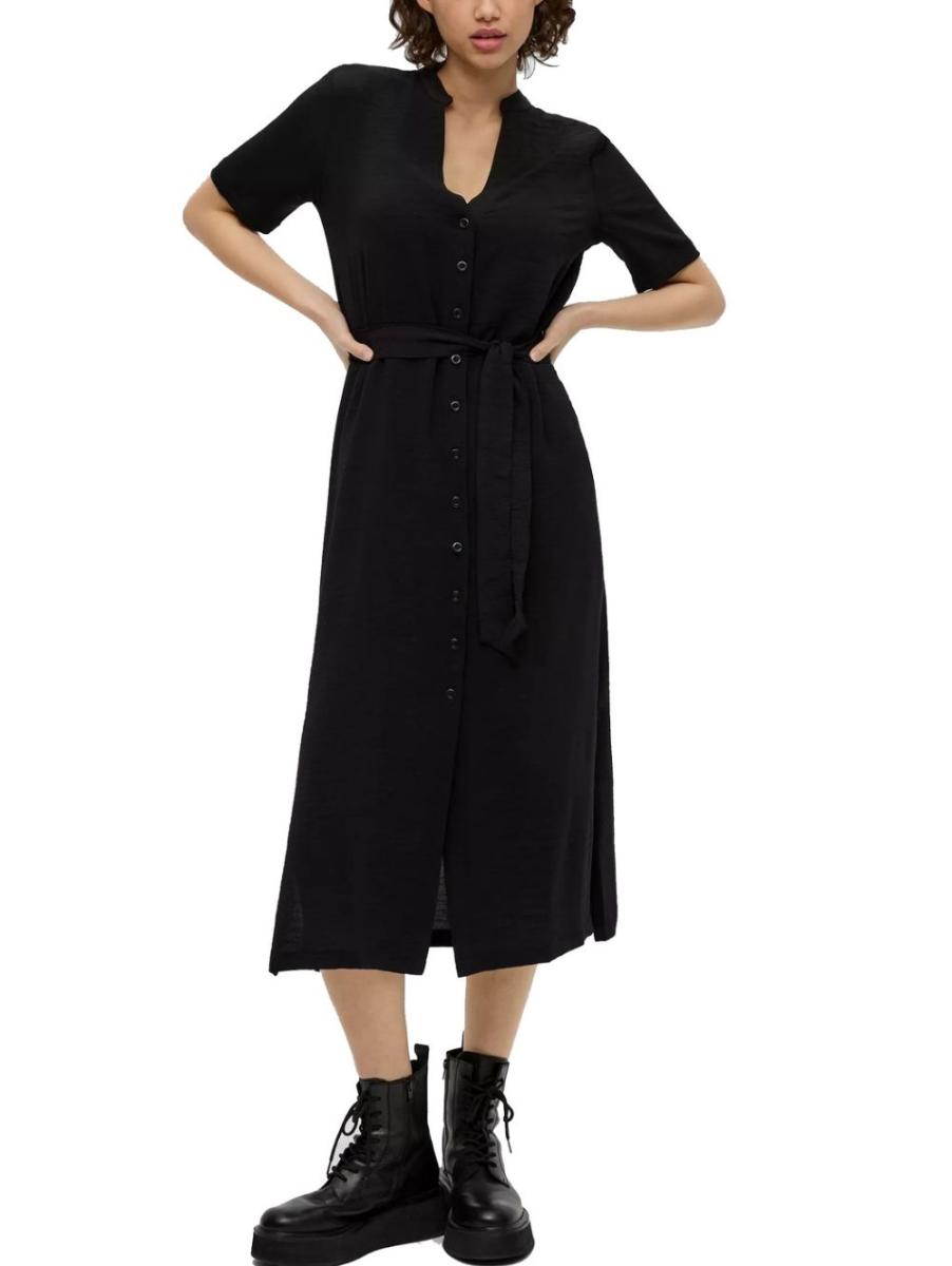 S.OLIVER Μαύρο κοντομάνικο φόρεμα 2141768-9999, Χρώμα Μαύρο, Μέγεθος 42