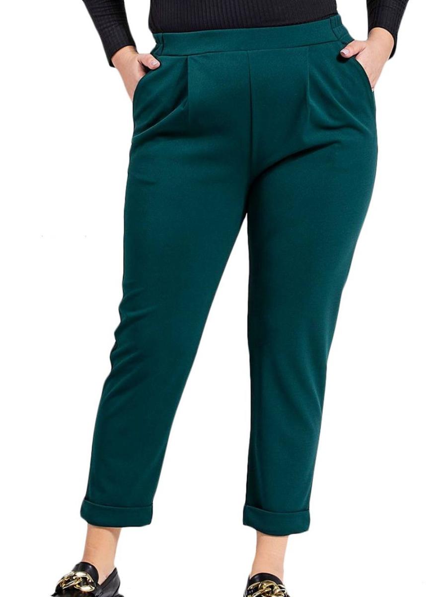 JUICY Γυναικείο πράσινο ελαστικό κρέπ παντελόνι, Χρώμα Πράσινο-Λαδί, Μέγεθος 3XL