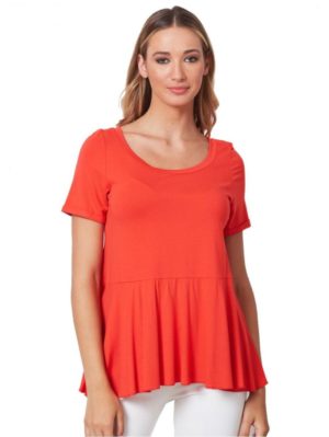 ANNA RAXEVSKY Γυναικεία κοραλί κοντομάνικη μπλούζα B21118 CORAL, Χρώμα Πορτοκαλί, Μέγεθος XS