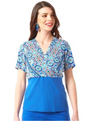 ANNA RAXEVSKY Γυναικεία μπλέ κρουαζέ έθνικ μπλούζα B23110 ROUA, Χρώμα Μπλέ, Μέγεθος XL