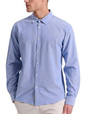 FUNKY BUDDHA Ανδρικό μπλέ πουκάμισο FBM009-034-05 BLUEPRINT, Χρώμα Μπλέ, Μέγεθος 3XL