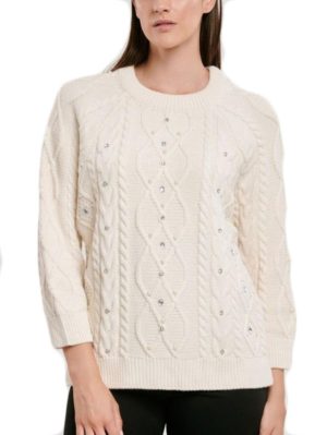 FIBES Γυναικείo μπέζ πουλόβερ 03-6509N-BEIGE, Χρώμα Εκρού, Μέγεθος One Size