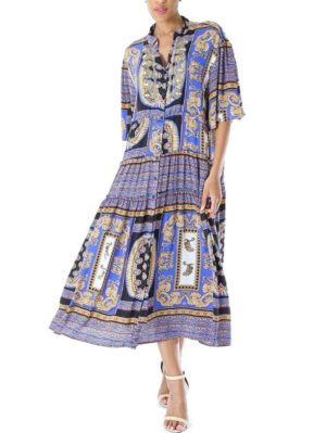 POSITANO Ιταλικό πολύχρωμο μακρύ φόρεμα βισκόζης 12452plus, Χρώμα Πολύχρωμο, Μέγεθος 4XL