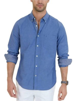 NAUTICA Ανδρικό γαλάζιο μακρυμάνικο πουκάμισο W73000 4RU Riviera Blue, Χρώμα Γαλάζιο, Μέγεθος XL