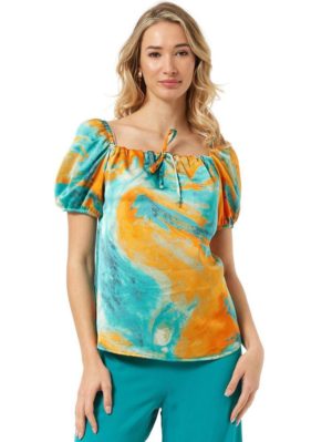 ANNA RAXEVSKY Γυναικεία εμπριμέ σατέν μπλούζα B24128, Χρώμα Εκρού, Μέγεθος L
