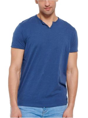 FUNKY BUDDHA Ανδρικό μπλέ T-Shirt V FBM007-015-04 INDIGO, Χρώμα Μπλέ, Μέγεθος M