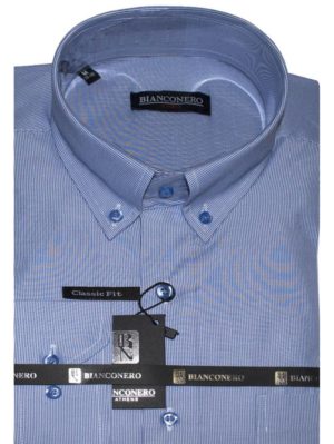 BIANCONERO Ανδρικό γαλάζιο ψιλόριγο μακρυμάνικο πουκάμισο, Χρώμα Μπλέ, Μέγεθος L