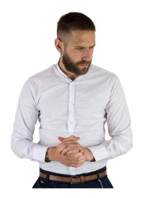 STEFAN Ανδρικό λευκό μακρυμάνικο μάο πουκάμισο, slim fit, Χρώμα Λευκό, Μέγεθος 3XL