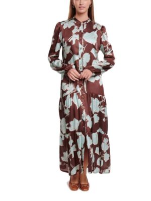 FIBES Γυναικείo εμπριμέ σεμιζιέ φόρεμα μακρύ 05-5023-BROWN, Χρώμα Πολύχρωμο, Μέγεθος L