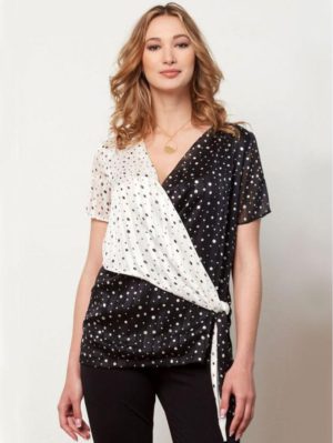 ANNA RAXEVSKY Γυναικεία ασπρόμαυρη κρουαζέ μπλούζα B21125, Χρώμα Ασπρόμαυρο, Μέγεθος XL