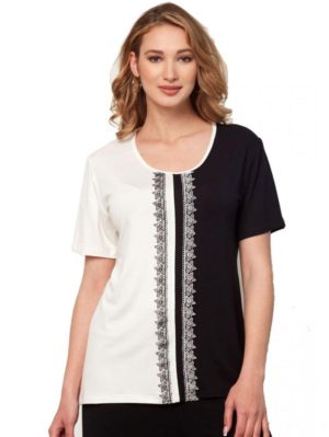 ANNA RAXEVSKY Γυναικεία ασπρόμαυρη κοντομάνικη μπλούζα B21122, Χρώμα Ασπρόμαυρο, Μέγεθος S