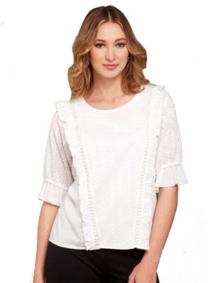 ANNA RAXEVSKY Γυναικεία λευκή κηπούρ μπλούζα B21108, Χρώμα Λευκό, Μέγεθος XXL