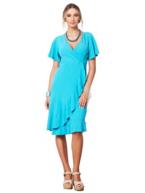 ANNA RAXEVSKY Γυναικείο πετρόλ φόρεμα με κρουαζέ μπούστο DF21136 PETROL, Χρώμα Γαλάζιο, Μέγεθος S