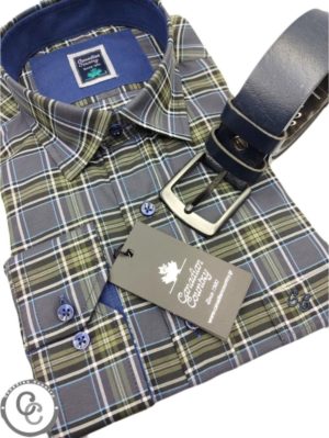 CANADIAN COUNTRY Ανδρικό λαδί καρό μακρυμάνικο πουκάμισο 7250-5, Χρώμα Πράσινο-Λαδί, Μέγεθος 5XL