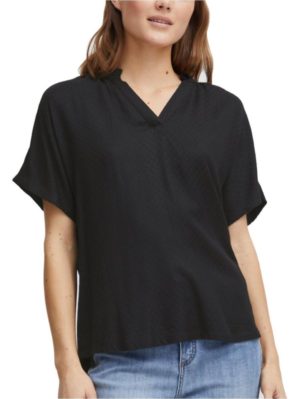 FRANSA Γυναικεία μαύρη κοντομάνικη μπλούζα πουκάμισο 20611896-200113, Χρώμα Μαύρο, Μέγεθος L