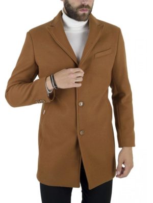 STEFAN Ανδρικό κάμελ μακρύ παλτό, Χρώμα Καφέ, Μέγεθος 58