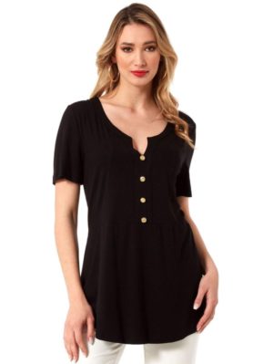 ANNA RAXEVSKY Γυναικεία μάυρη κοντομάνικη μπλούζα B23140 BLACK, Χρώμα Μαύρο, Μέγεθος S