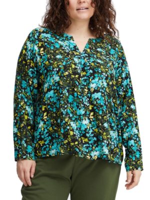 FRANSA Plus Size Γυναικεία εμπριμέ μακρυμάνικη μπλούζα V 20612854-202497, Χρώμα Πολύχρωμο, Μέγεθος 54