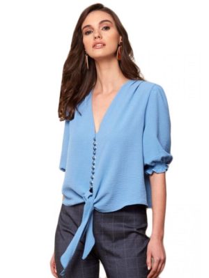 ANNA RAXEVSKY Γυναικείο crop top πουκάμισο Z21110 Ltblue, Χρώμα Μπλέ, Μέγεθος M