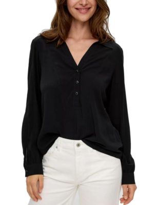 S.OLIVER Γυναικεία μαύρη μπλούζα πουκάμισο βισκόζης 2134505-9999 black, Χρώμα Μαύρο, Μέγεθος 42