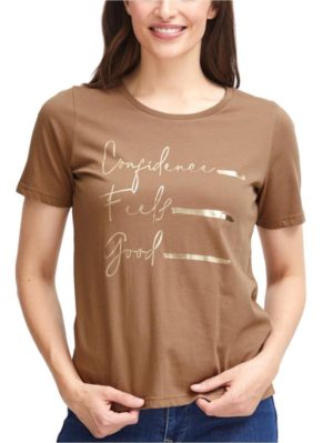 FRANSA Γυναικείο καφέ tshirt μπλουζάκι 20613424-202650 Brown, Χρώμα Καφέ, Μέγεθος L