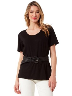 ANNA RAXEVSKY Γυναικεία μαύρη κοντομάνικη μπλούζα B23107 BLACK, Χρώμα Μαύρο, Μέγεθος S