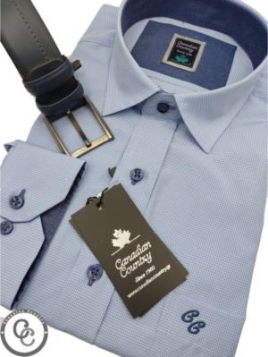 CANADIAN COUNTRY Ανδρικό γαλάζιο ψιλό καρό μακρυμάνικο πουκάμισο 7250-1, Χρώμα Γαλάζιο, Μέγεθος 4XL