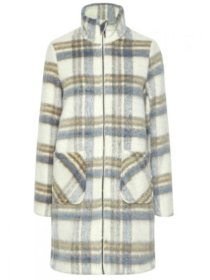 FRANSA Γυναικείο κρέμ-μπλέ μάλλινο παλτό μάο 20610804 201364, Χρώμα Εκρού, Μέγεθος XL