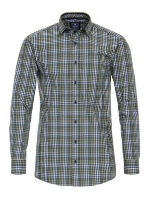 REDMOND Ανδρικό λαδί καρό μακρυμάνικο πουκάμισο 100% Βαμβάκι., Χρώμα Πράσινο-Λαδί, Μέγεθος 3XL