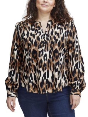 FRANSA Plus Size Γυναικεία εμπριμέ μπλούζα πουκάμισο 20613280-202438, Χρώμα Πολύχρωμο, Μέγεθος 58