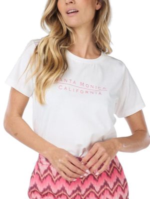 ESQUALO Γυναικεία λευκή μπλούζα tshirt SP24 05020 Off White / Strawberry, Χρώμα Λευκό, Μέγεθος L