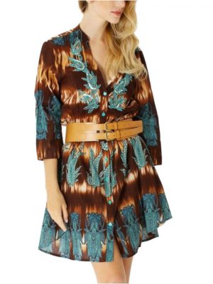 POSITANO Ιταλική γυναικεία πολύχρωμη πουκαμίσα φόρεμα 51656, Χρώμα Πολύχρωμο, Μέγεθος L